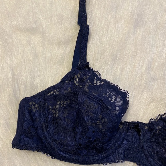 Adored By Adore Me Bra Womens Size 32B Blue Sheer Floral Chelsey‎ Unlined - Picture 3 of 5